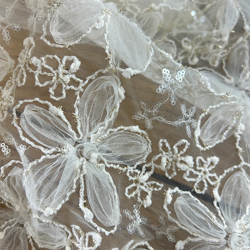 Textiles Sewing Techniques - 3D Embroidered Sequin Mesh Fabric Lace