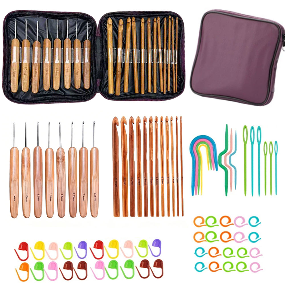 Sewing Necessities - 74pcs Bamboo Crochet Hooks Set Yarn