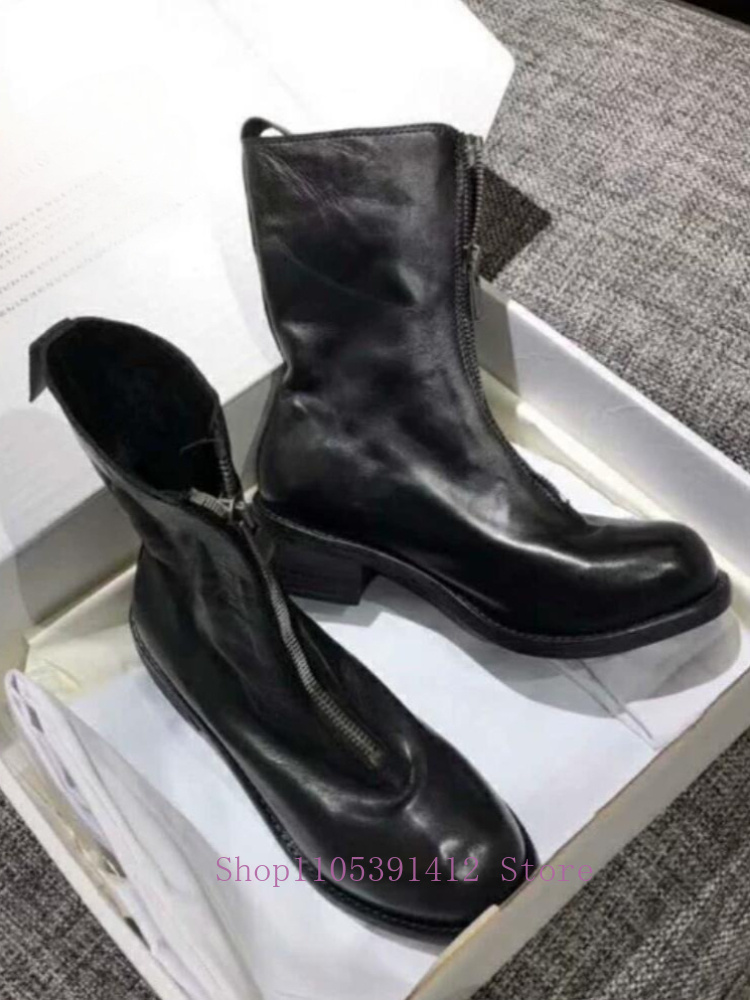 Sewing Front Zipper - Luxury Men Shoes Genuine Leather Front