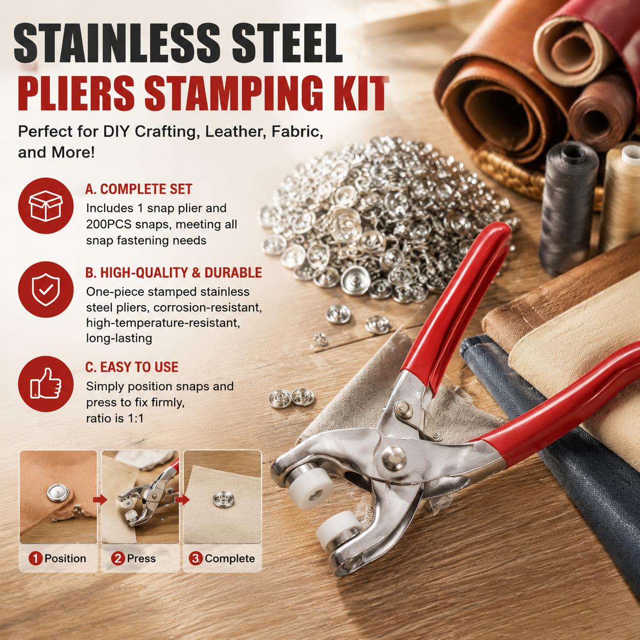 Snap Button Plier - 1 Set 201 Pcs Hand Pressed