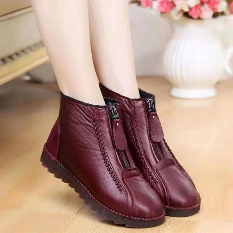 Sewing Front Zipper - Winter Women Ankle Boots Fashion Warm
