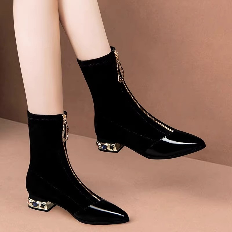 Sewing Front Zipper - Women Shiny Sequin Ankle Boots Winter