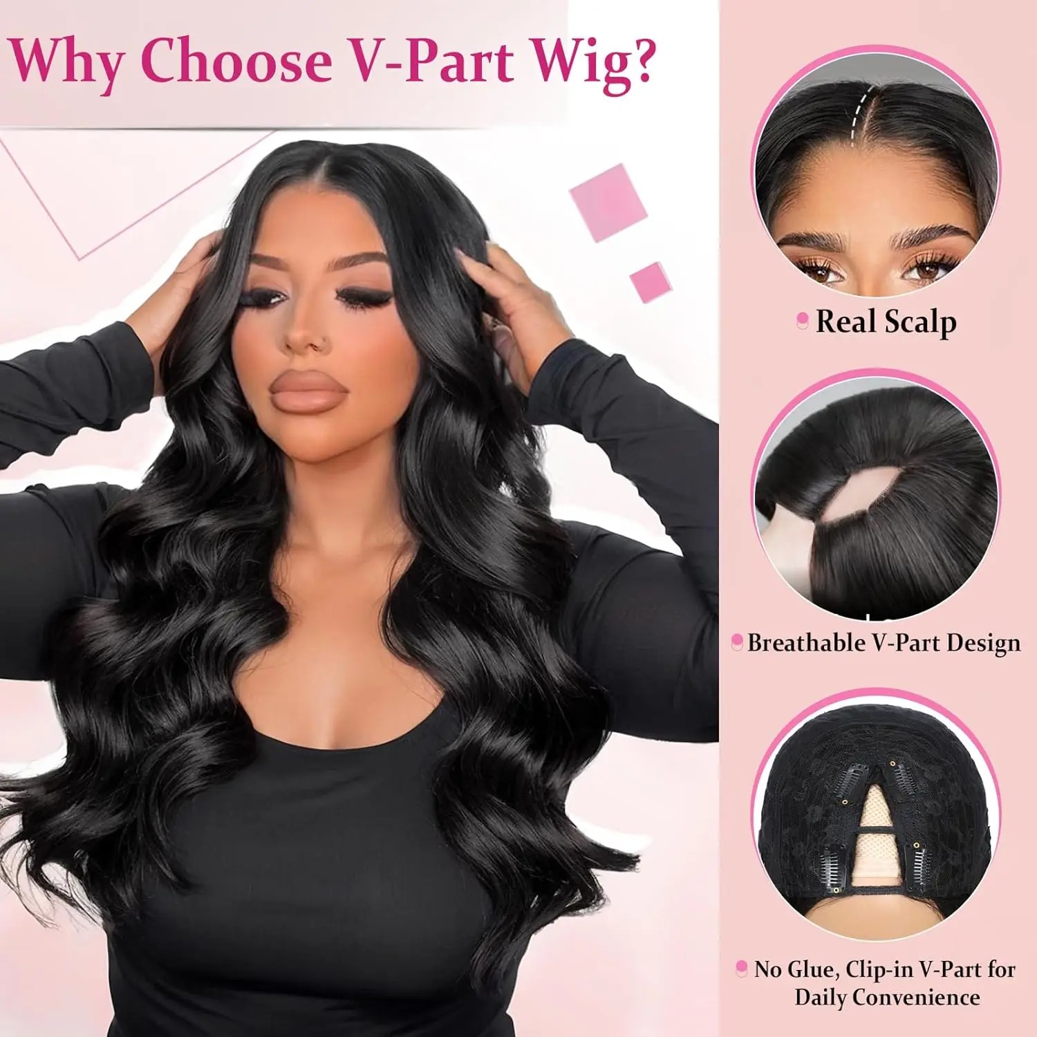 V Part Wig Human Hair Body Wav - Sewing V recension och pris