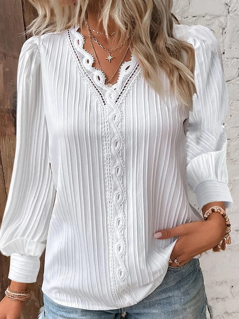 Women's White Blouses Lace Sti - Sewing V recension och pris