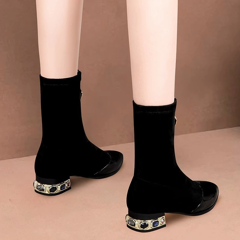 Women Shiny Sequin Ankle Boots - Sewing Front Zipper recension och pris