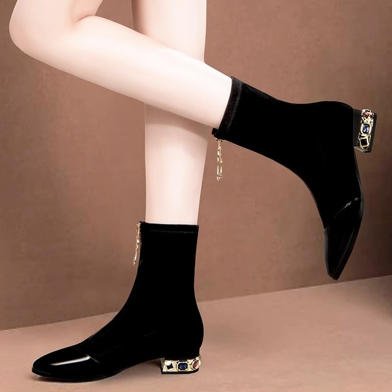 Women Shiny Sequin Ankle Boots - Sewing Front Zipper recension och pris