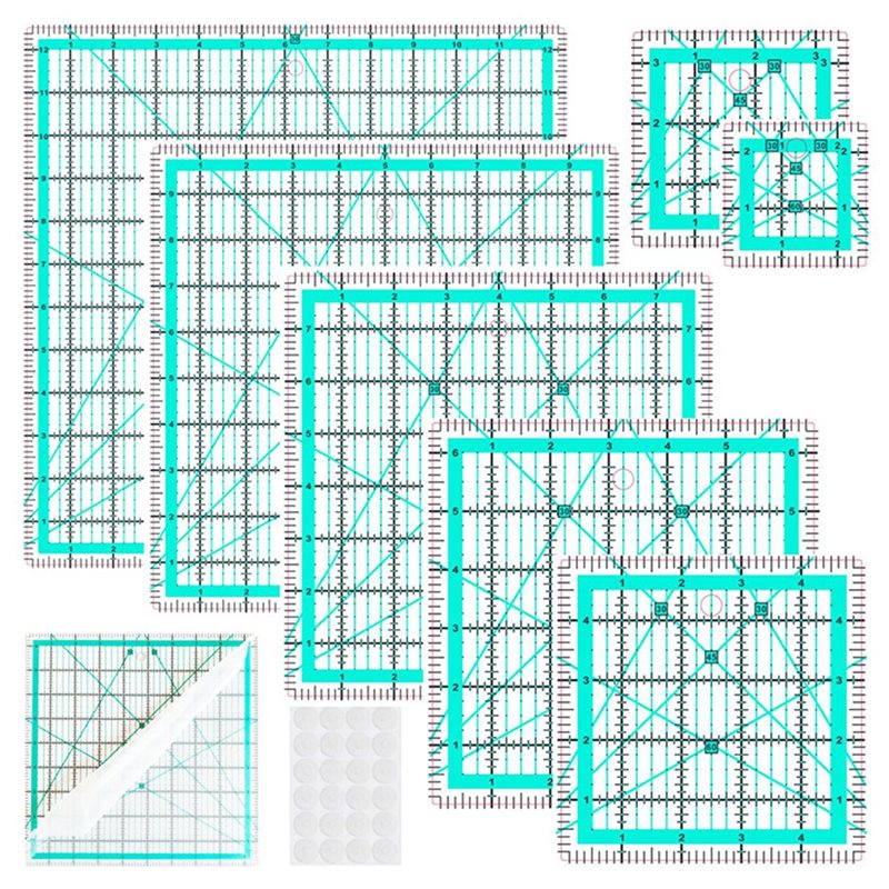 A25F-Blue 7-Piece Collar Ruler - Quilting Ruler Square recension och pris