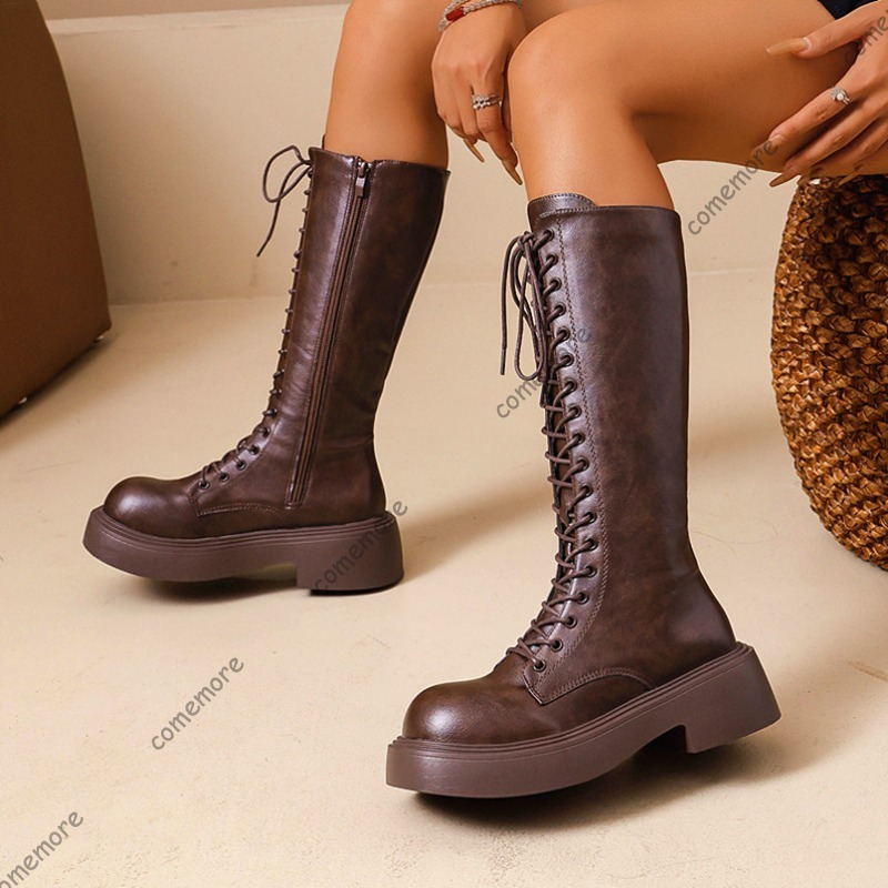 Women Vintage Knee High Platfo - Sewing Front Zipper recension och pris